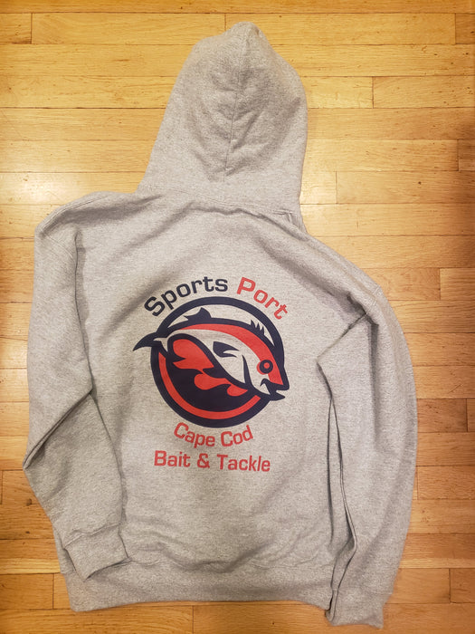 HOODY Grey, SPORTS PORT w- Red-Navy logo